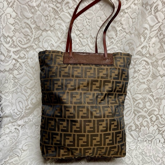 Vintage Fendi Zucca Brown Canvas Tote Hand Bag 14in x 13in x 4in - Picture 4 of 13